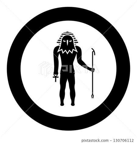 Egypt sun god deity Ra ancient with falcon head icon in circle round black color vector illustration image solid outline style Egypt sun god deity Ra ancient with falcon head icon in circle round black color vector illustration image solid outline style 130706112