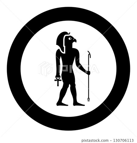 Ra ancient Egypt sun god deity with falcon head icon in circle round black color vector illustration image solid outline style 130706113