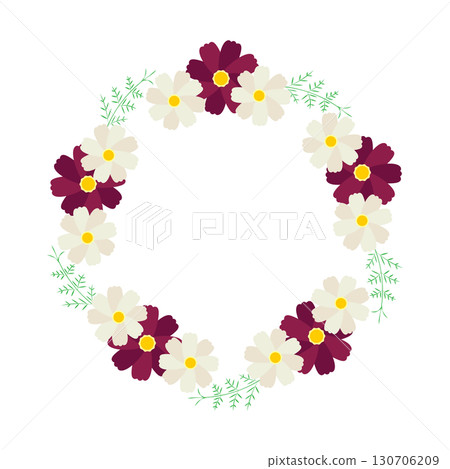 秋花花環框架的簡單插圖，巧克力波斯菊。向量圖，PNG，透明，白色背景。 130706209