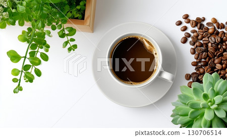Minimal Workspace with Coffee Free Space for Text or Presentation 130706514