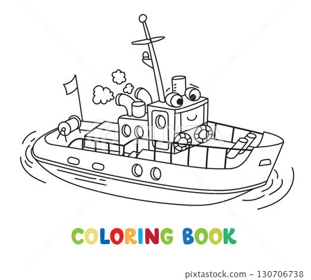 Funny tugboat with eyes coloring book 130706738