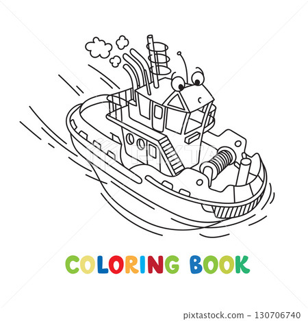 Funny tugboat with eyes coloring book 130706740