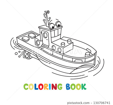 Funny tugboat with eyes coloring book 130706741