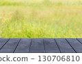 Table top with blurred bokeh abstract background. Empty rustic texture table top with blur green natural background. Display mock up, for your product. Table for product display template 130706810