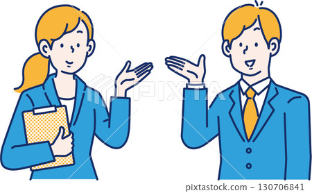 Illustration material of male and female business people giving guidance Illustration material of male and female business people giving guidance 130706841