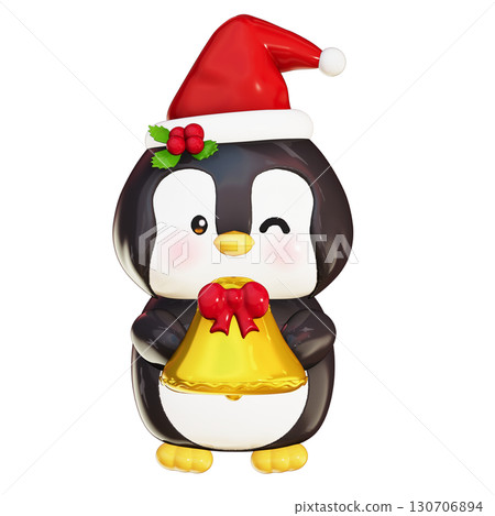 3D Cute Penguin Christmas Penguin with Santa Hat Holding Golden Bell on Transparent Background 3D Cute Penguin Christmas Penguin with Santa Hat Holding Golden Bell on Transparent Background 130706894