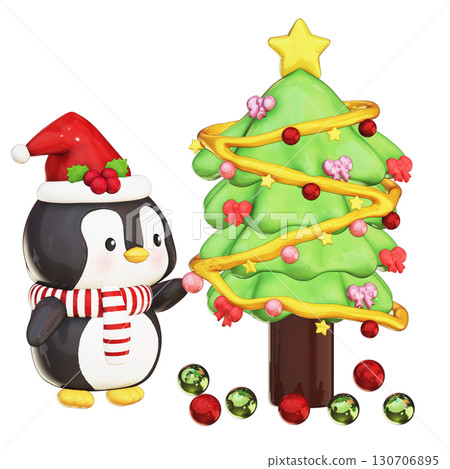 3D Cute Penguin Christmas Decorating Christmas Tree with Ornaments and Star on Transparent Background 3D Cute Penguin Christmas Decorating Christmas Tree with Ornaments and Star on Transparent Background 130706895