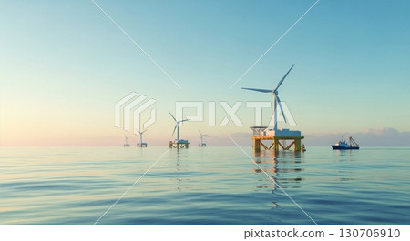 A view of offshore wind power generation, a symbol of renewable energy A view of offshore wind power generation, a symbol of renewable energy 130706910