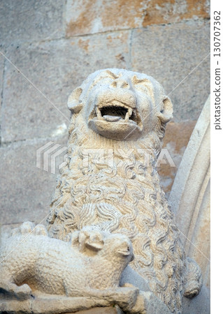 The sculpture, decoration on the St Mark s Church in the historic city Korcula at the island Korcula in Croatia 130707362