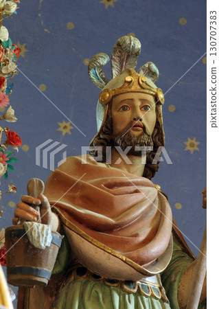 Saint Florian, statue on the main altar in Saint Catherine of Alexandria church in Ribnicki Kunic, Croatia 130707383