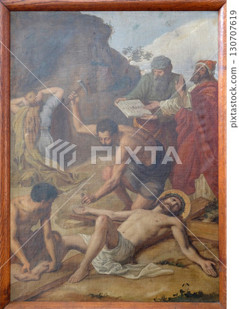 11th Stations of the Cross, Crucifixion: Jesus is nailed to the cross, Church of Visitation of the Virgin Mary in Sisak, Croatia 11th Stations of the Cross, Crucifixion: Jesus is nailed to the cross, Church of Visitation of the Virgin Mary in Sisak, Croatia 130707619