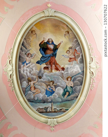 Assumption of the Virgin Mary, fresco in the parish church of St. Pelagius in Novigrad, Croatia Assumption of the Virgin Mary, fresco in the parish church of St. Pelagius in Novigrad, Croatia 130707622