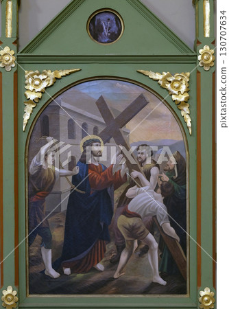 5th Stations of the Cross, Simon of Cyrene carries, church of Saint Matthew in Stitar, Croatia 130707634