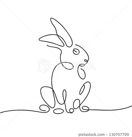 Single Line Drawing Of A Sitting Rabbit animal artistic. 130707709