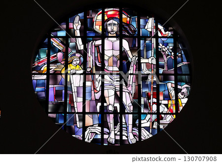 Saint Lawrence of Rome stained glass window in the Saint Lawrence church in Kleinostheim, Germany 130707908