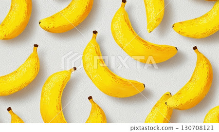 A bright and cheerful pattern of ripe yellow bananas against a textured background. A simple, healthy snack or a reminder of warmer weather. 130708121