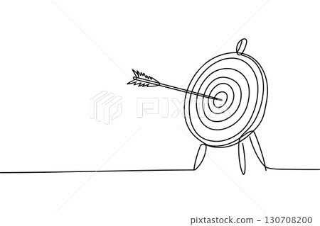 Single line drawing of an arrow hitting a bullseye on a target Single line drawing of an arrow hitting a bullseye on a target 130708200