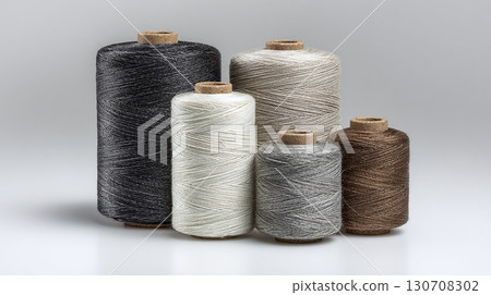 Spools of thread in various shades on a white surface. 130708302