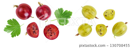 Red and green gooseberry isolated on white background. Top view. Flat lay Red and green gooseberry isolated on white background. Top view. Flat lay 130708455
