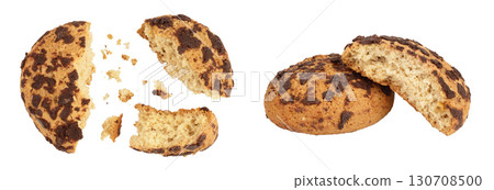 oatmeal chocolate chip cookie isolated on white background. Top view. Flat lay 130708500