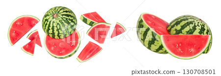 Red seedless watermelon isolated on white background. Top view. Flat lay 130708501