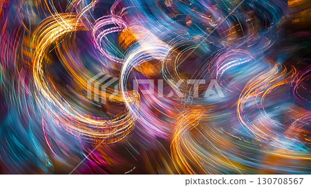 The image is a colorful swirl of light with a blue and orange hue 130708567