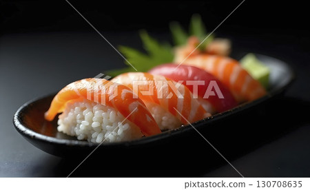 Modern sushi platter arranged artistically 130708635