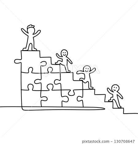 Stick figures climbing puzzle piece stairs wStick figures climbing puzzle piece stairs with one at the topith one at the top 130708647