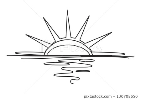 Sunrise over water in minimalist line art dawn morning Sunrise over water in minimalist line art dawn morning 130708650