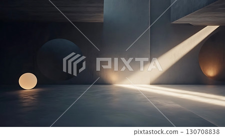 A room with a light shining on a white ball A room with a light shining on a white ball 130708838