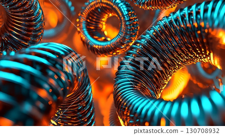 The image is a close up of a bunch of twisted metal wires in various colors The image is a close up of a bunch of twisted metal wires in various colors 130708932