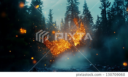 A forest fire is burning in the woods, with the smoke A forest fire is burning in the woods, with the smoke 130709068