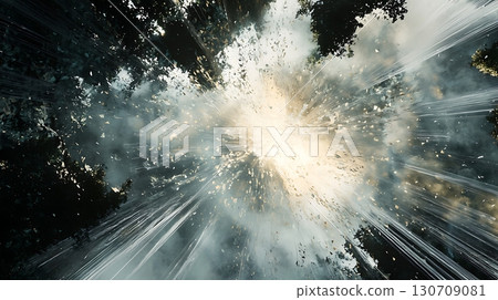 A bright white explosion in the sky with a lot of smoke and debris 130709081
