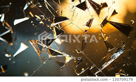 A shattered glass with a lot of broken pieces 130709179