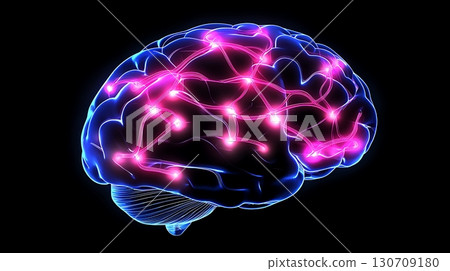 A brain with many purple lines and dots 130709180