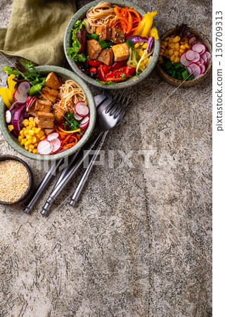 Vegan healthy poke bowl with tofu Vegan healthy poke bowl with tofu 130709313