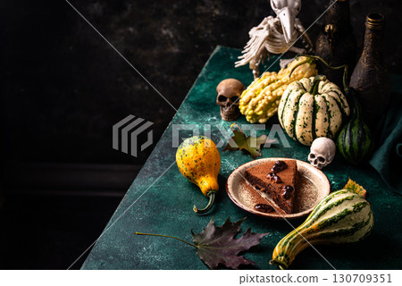 Halloween chocolate cake with skull 130709351