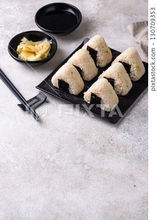 Onigiri, traditional japanese dish with rice 130709353