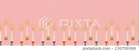 Merry Christmas decoration with candles. Festive Seamless border. 130709369