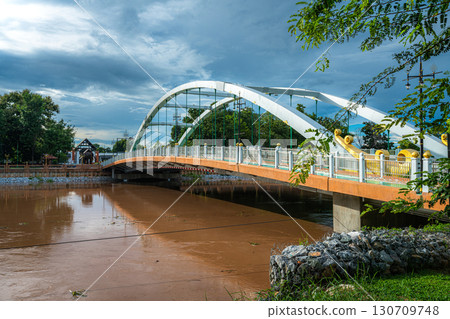 Chan Palace Bridge over the Nan River rises Chan Palace bridge blue sky background New Landmark It is a major tourist is Public places attraction Phitsanulok at daytime 130709748
