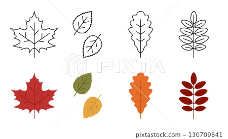 Set of fall leaves icons. Autumn leaves isolated on white background. Icons set in trendy line style. Vector illustration. Set of fall leaves icons. Autumn leaves isolated on white background. Icons set in trendy line style. Vector illustration. 130709841