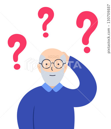 Worried man thinking or solving problem, pensive person in doubts. 130709887