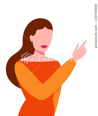 Faceless Woman Pointing Up in Vibrant Abstract Style 130709890