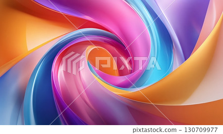 A mesmerizing swirl of vibrant, glossy colors intertwines to create an abstract and dynamic composition. The colors blend seamlessly, evoking a sense of movement. 130709977