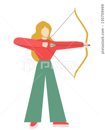 Focused archer aiming at target with bow and arrow. Conceptual vector for focus, ambition, goal achievement in sports orgoal personal growth. 130709999