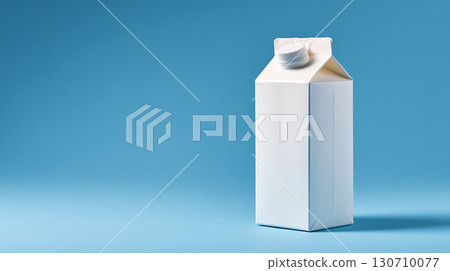 A plain white gable top carton with a white screw-top lid against a simple blue background.  Minimalist. Clean. Fresh. Neutral packaging. Generic brand. 130710077