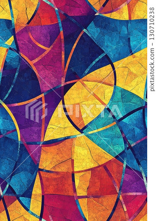 Colorful stained glass style abstract composition with vibrant shapes and textures 130710238