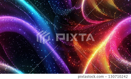 Colorful abstract light trails with sparkles on a dark background 130710242