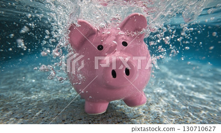 Piggy bank underwater: A humorous take on financial worries or hidden wealth. Suggests money struggles or the need to save more. Piggy bank underwater: A humorous take on financial worries or hidden wealth. Suggests money struggles or the need to save more. 130710627