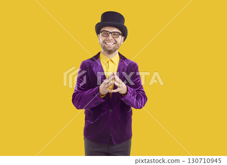 Happy smiling young man dressed in retro style 130710945